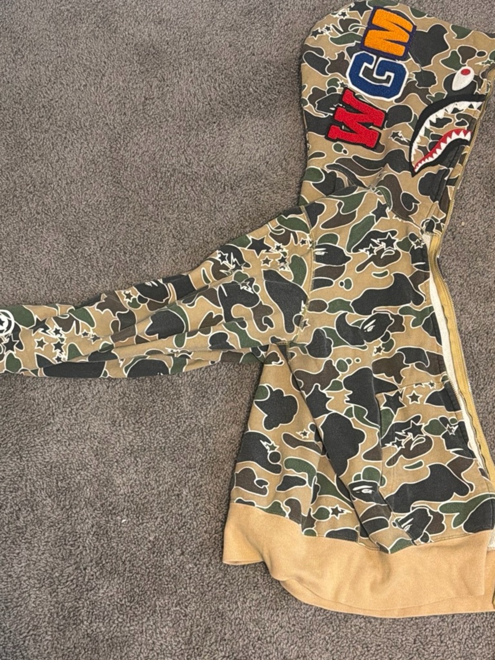 Bape Camo Shark Zip Hoodie in Olive, Tan & Black